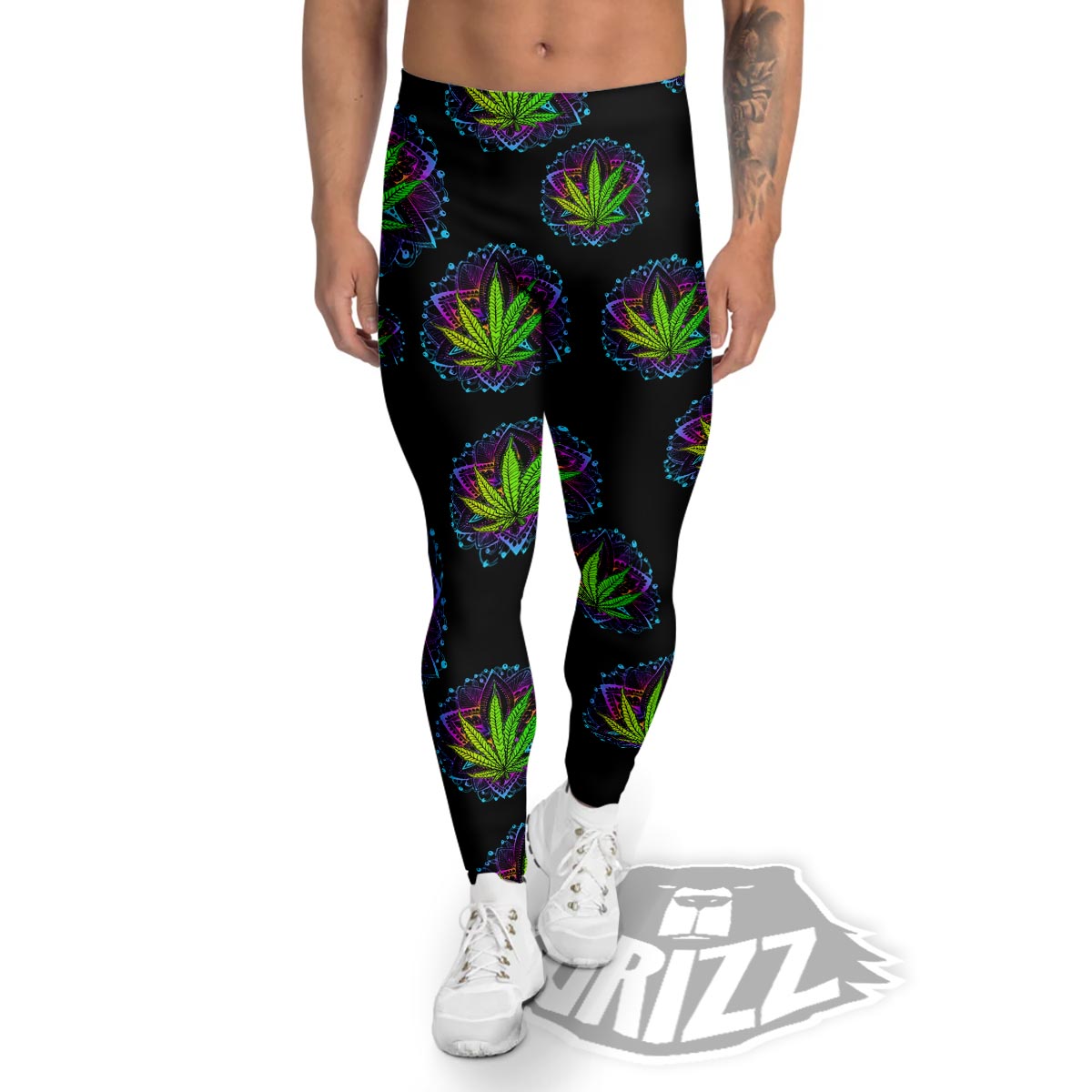 Weed Leaf Trippy Print Pattern Men's Leggings-grizzshop