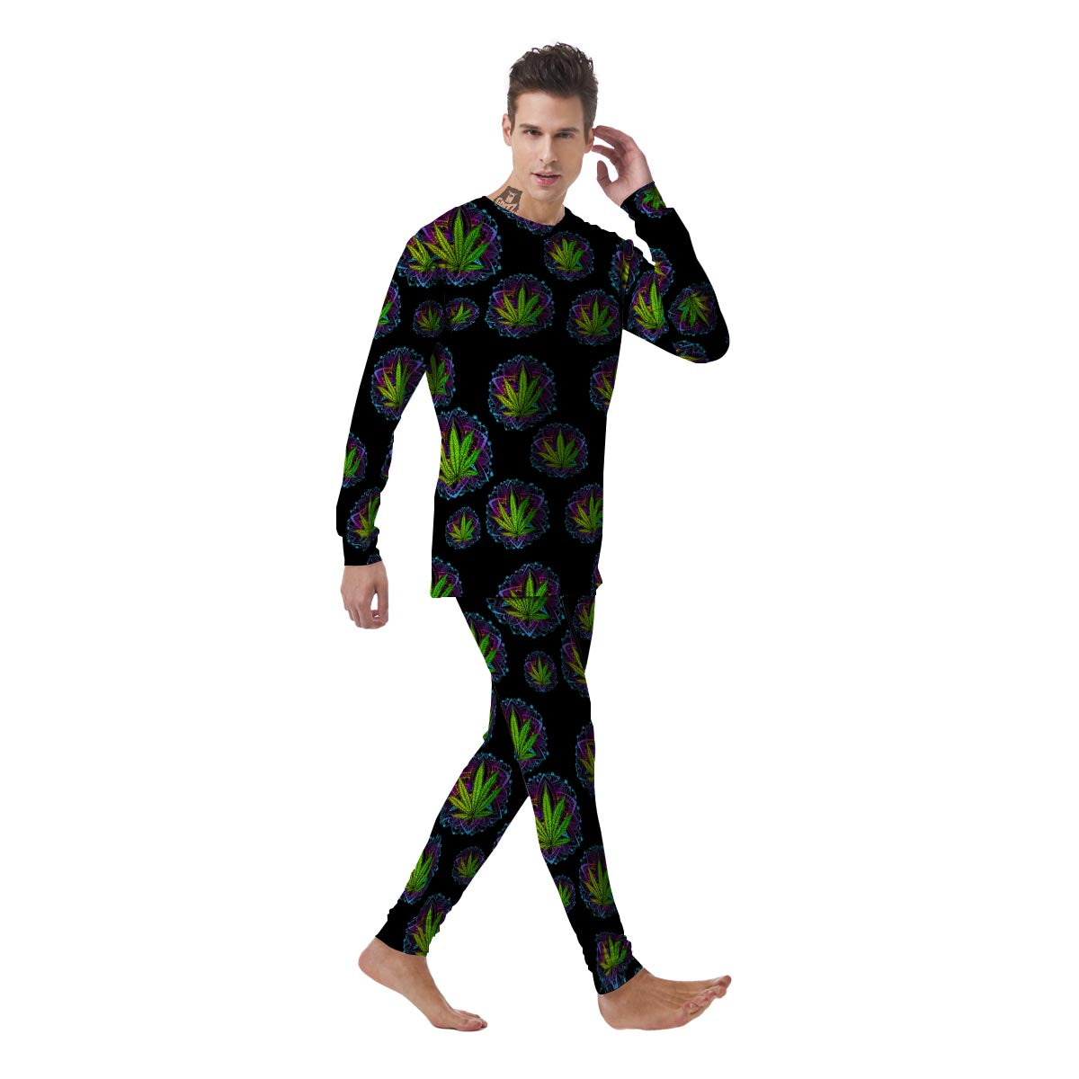 Weed Leaf Trippy Print Pattern Men's Pajamas-grizzshop