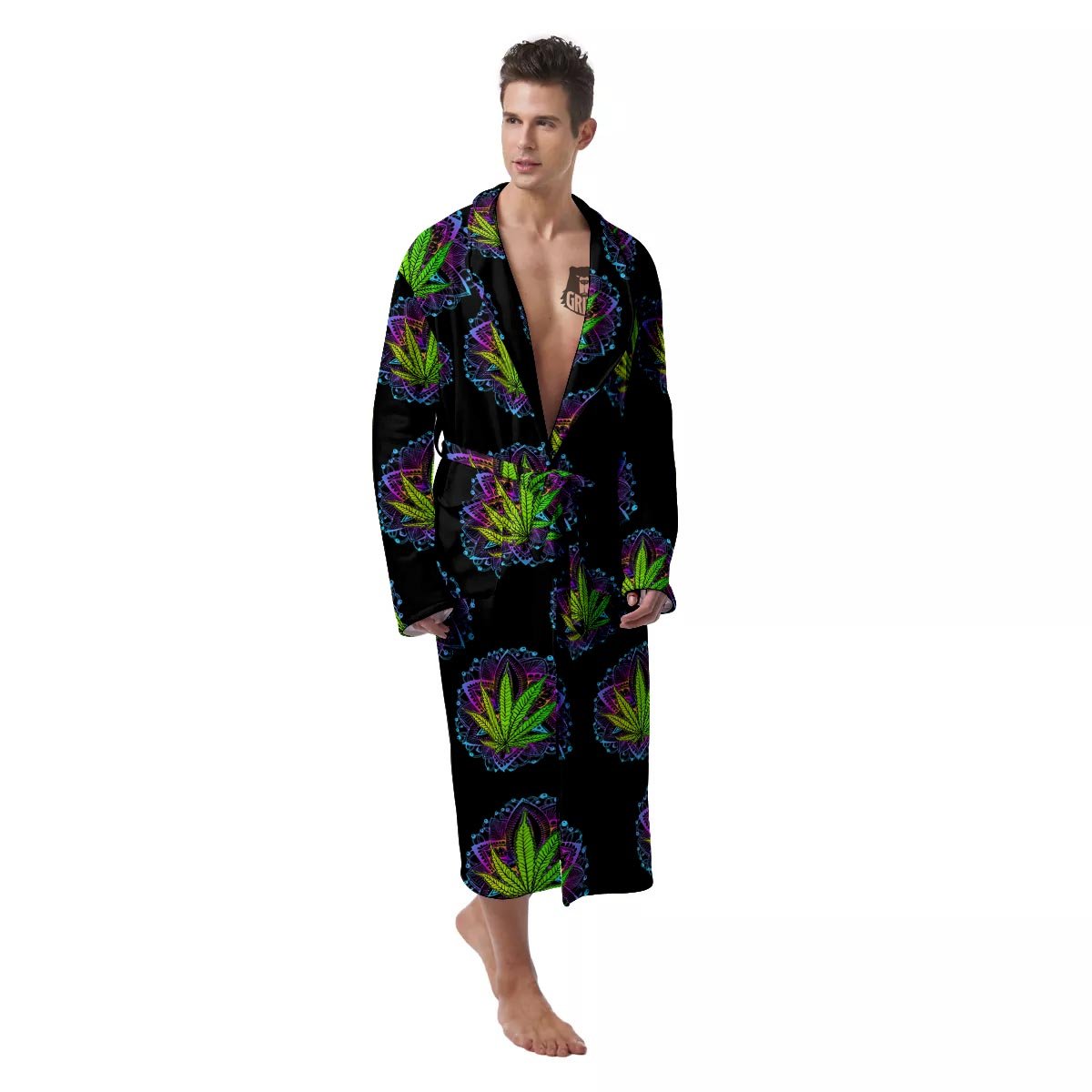 Weed Leaf Trippy Print Pattern Men's Robe-grizzshop