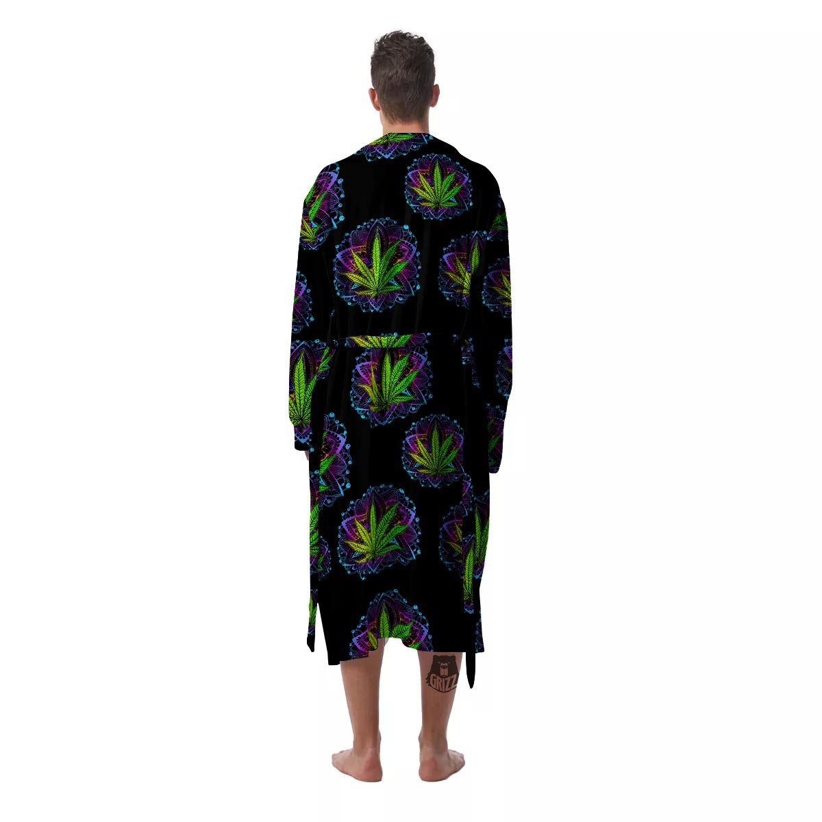 Weed Leaf Trippy Print Pattern Men's Robe-grizzshop