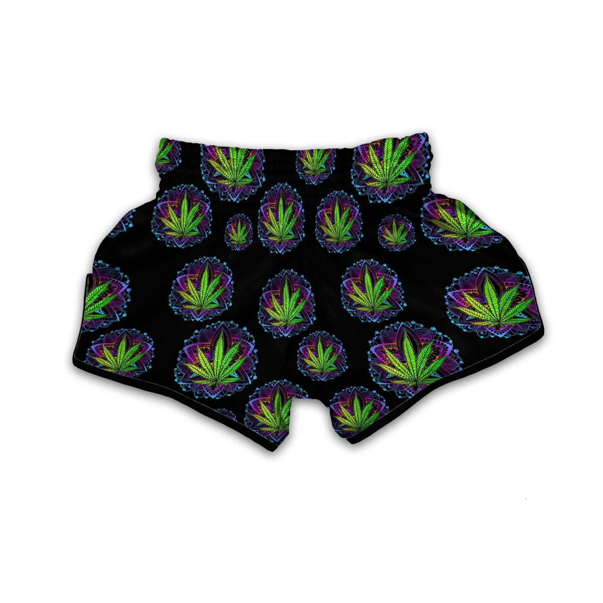 Weed Leaf Trippy Print Pattern Muay Thai Boxing Shorts-grizzshop