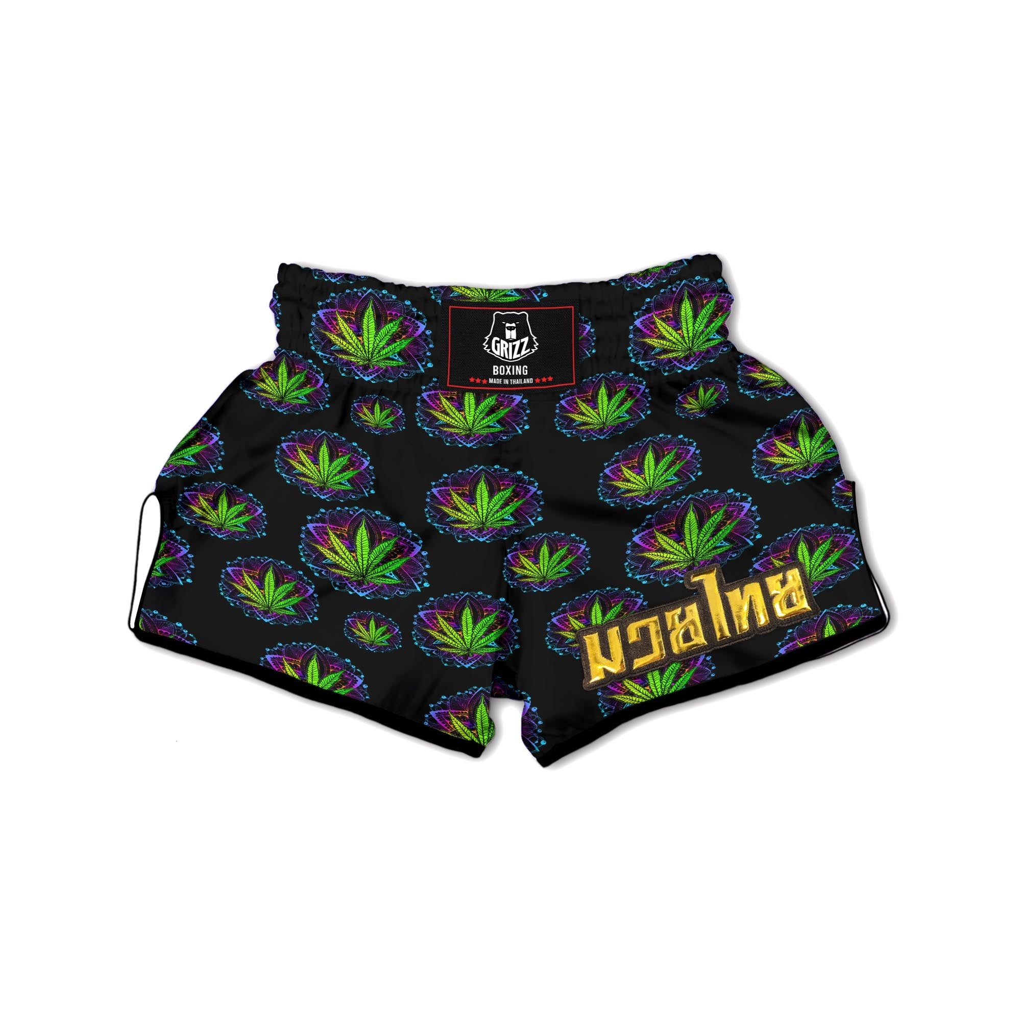 Weed Leaf Trippy Print Pattern Muay Thai Boxing Shorts-grizzshop