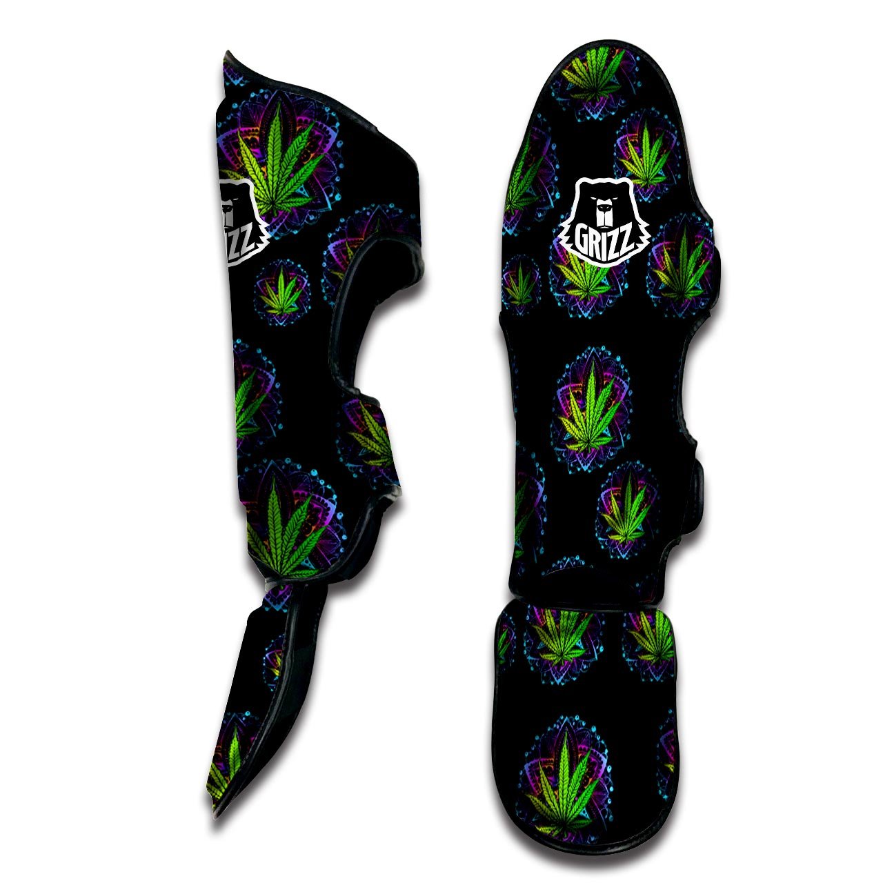 Weed Leaf Trippy Print Pattern Muay Thai Shin Guards-grizzshop