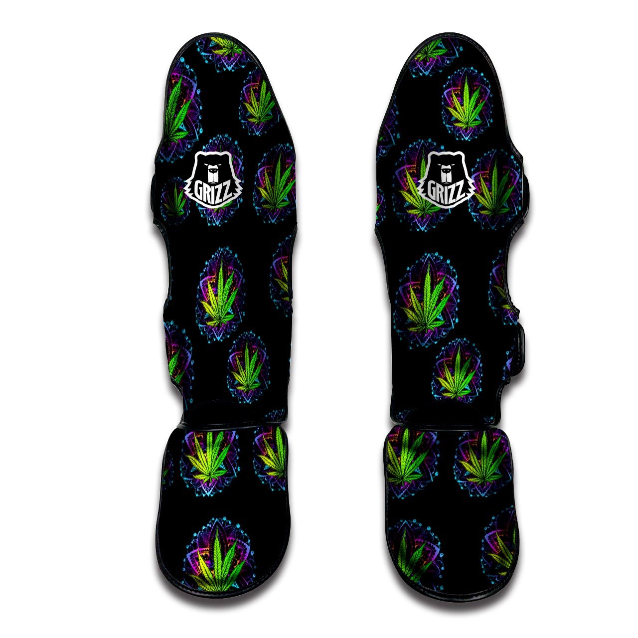 Weed Leaf Trippy Print Pattern Muay Thai Shin Guards-grizzshop