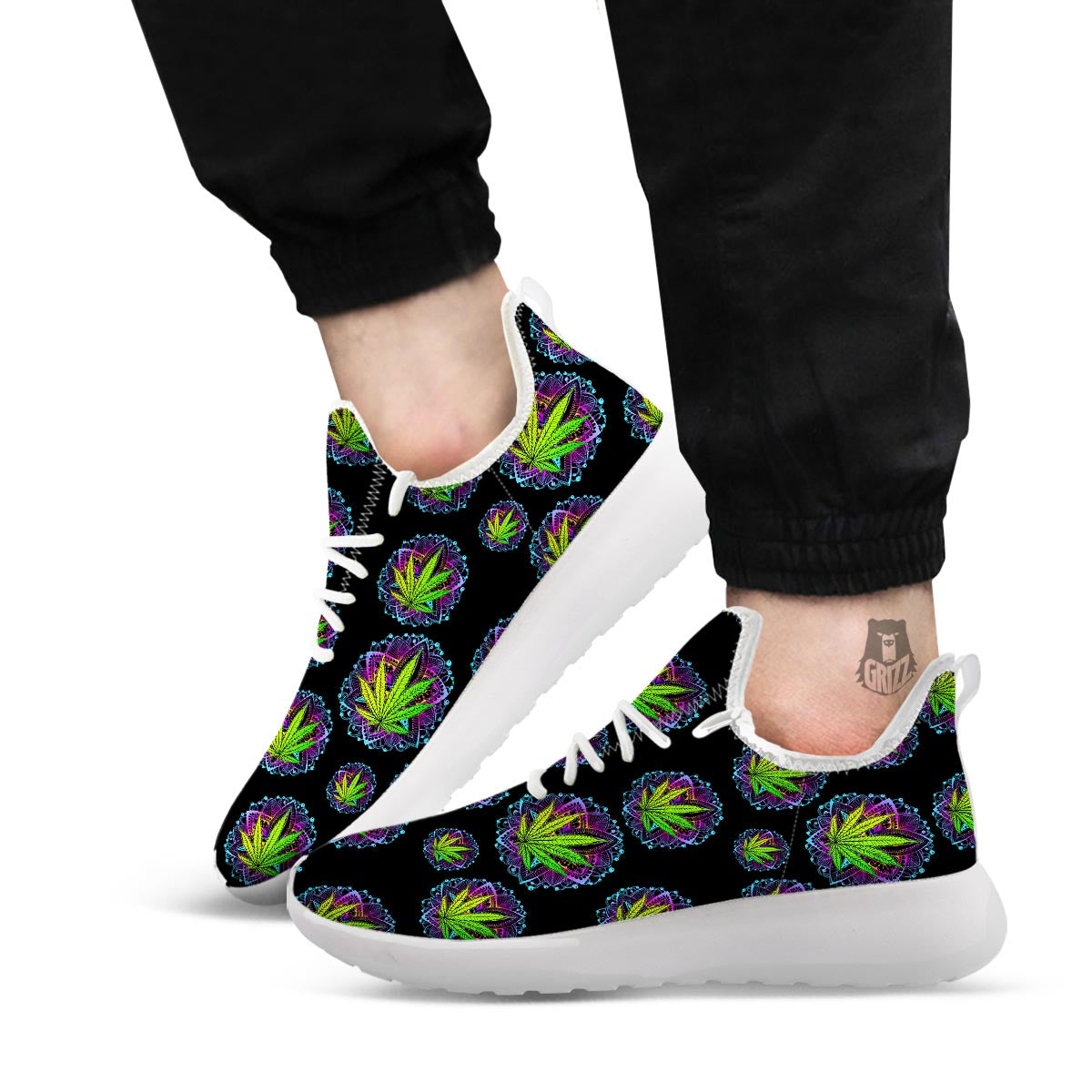 Weed Leaf Trippy Print Pattern White Athletic Shoes-grizzshop
