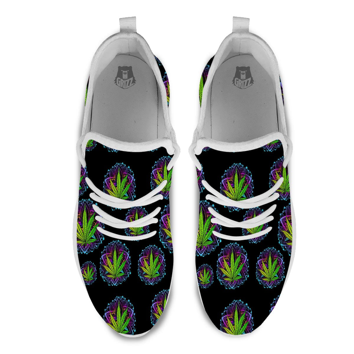 Weed Leaf Trippy Print Pattern White Athletic Shoes-grizzshop