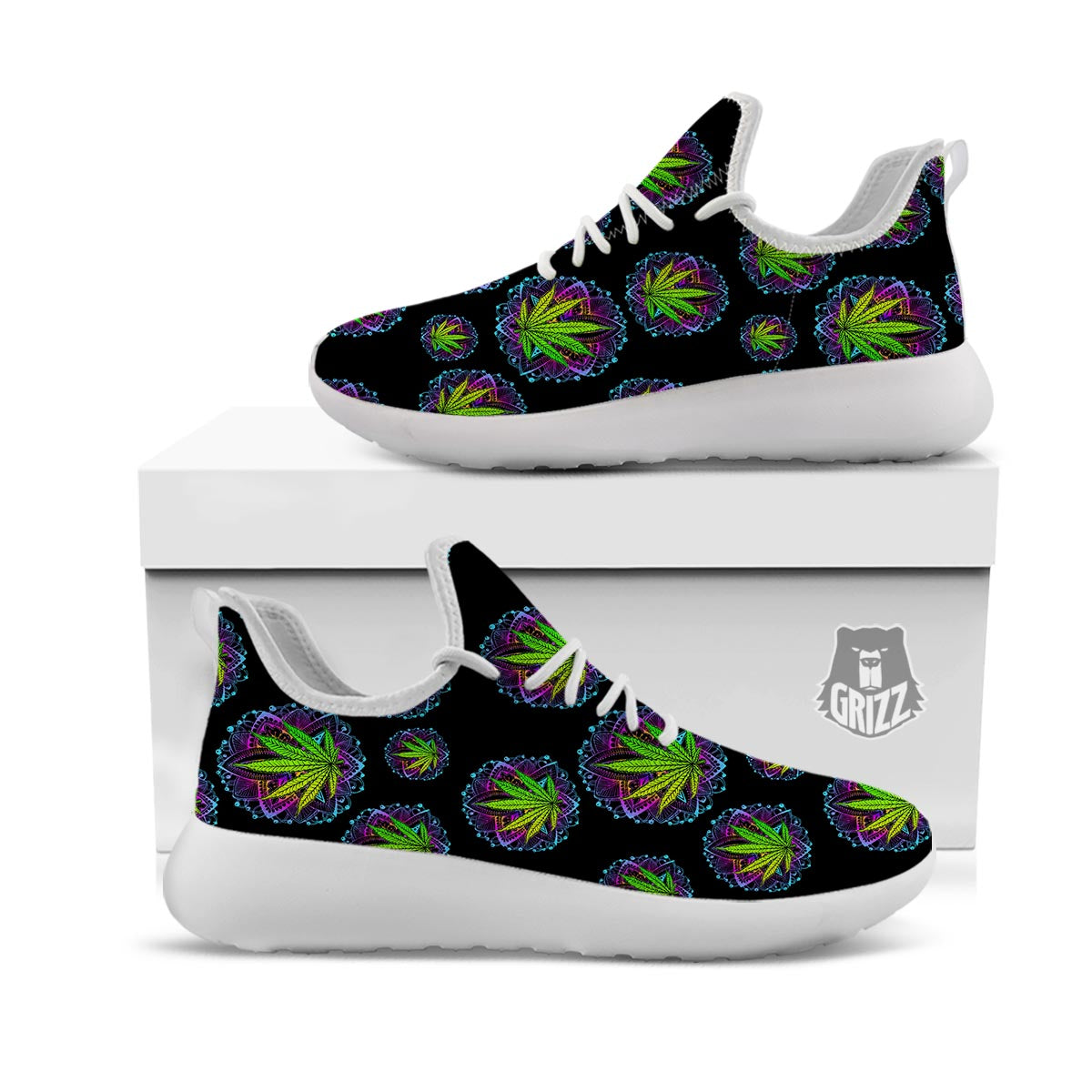 Weed Leaf Trippy Print Pattern White Athletic Shoes-grizzshop