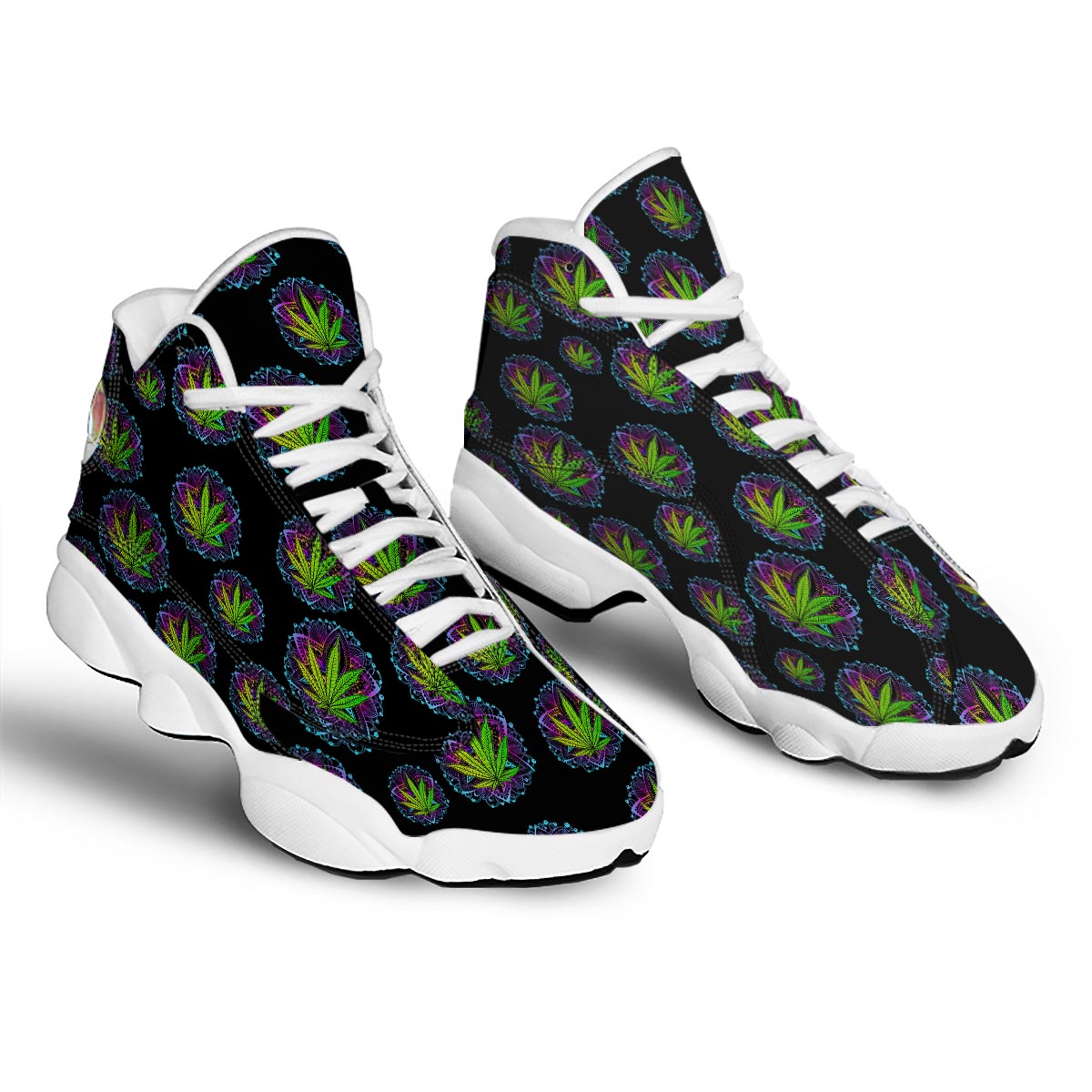 Weed Leaf Trippy Print Pattern White Basketball Shoes-grizzshop