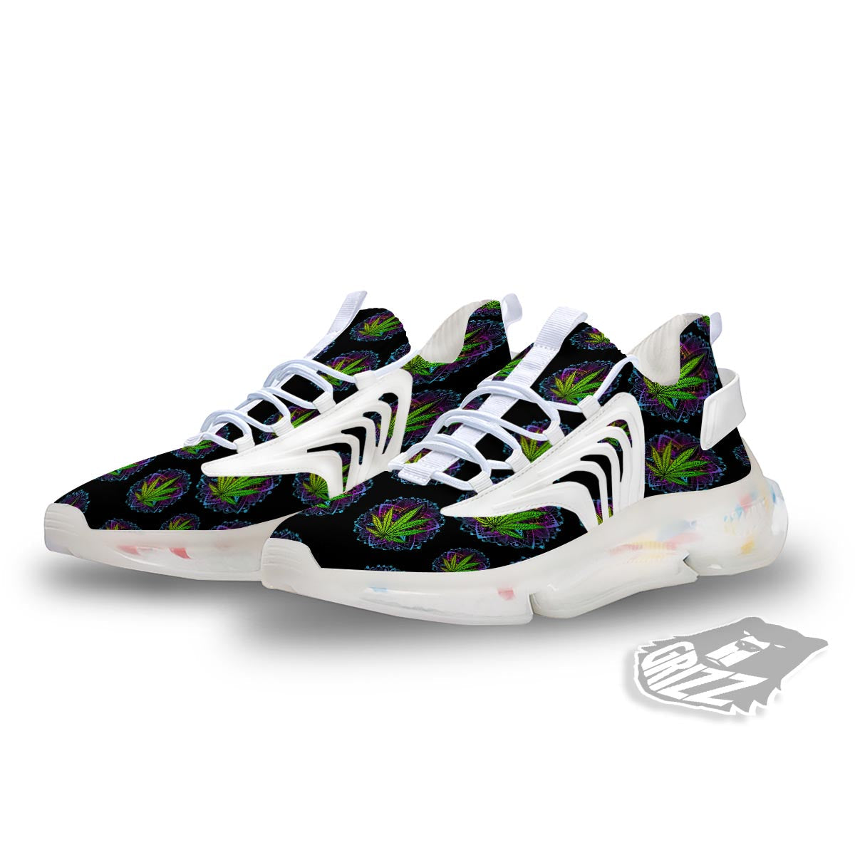 Weed Leaf Trippy Print Pattern White Gym Shoes-grizzshop