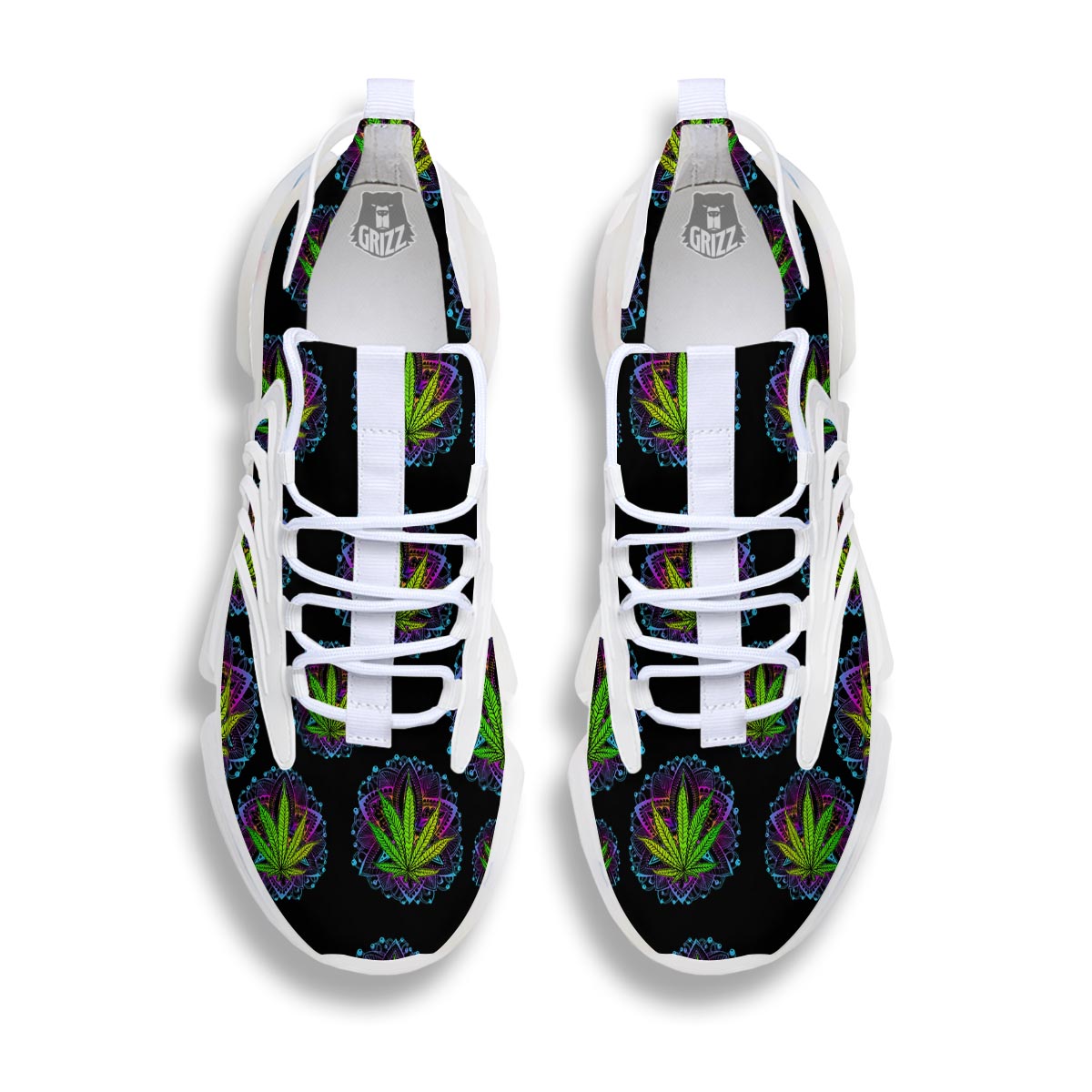 Weed Leaf Trippy Print Pattern White Gym Shoes-grizzshop