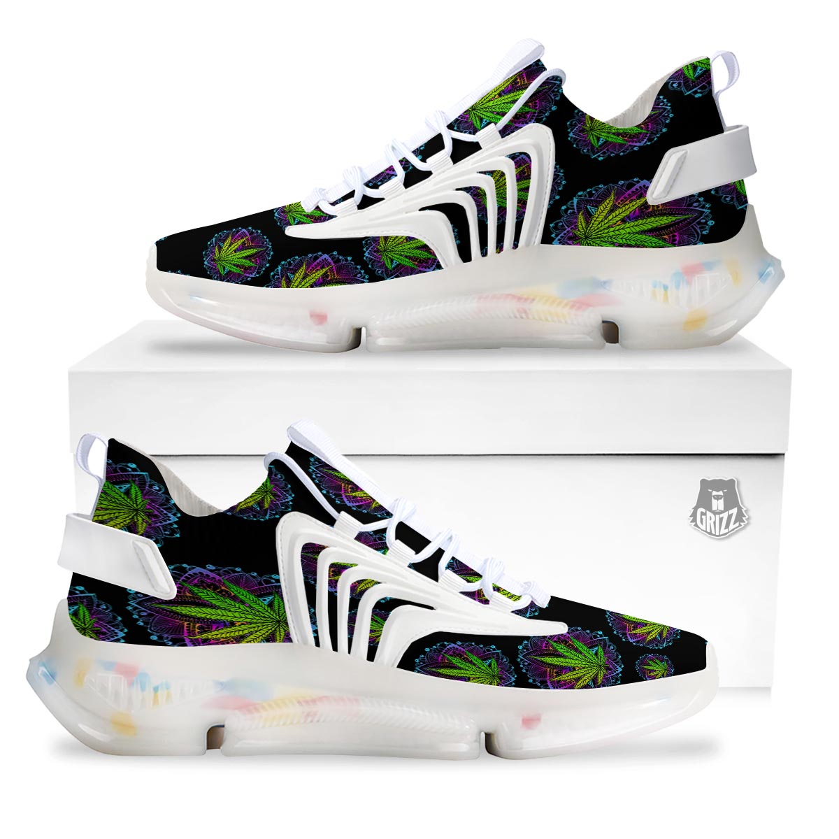 Weed Leaf Trippy Print Pattern White Gym Shoes-grizzshop