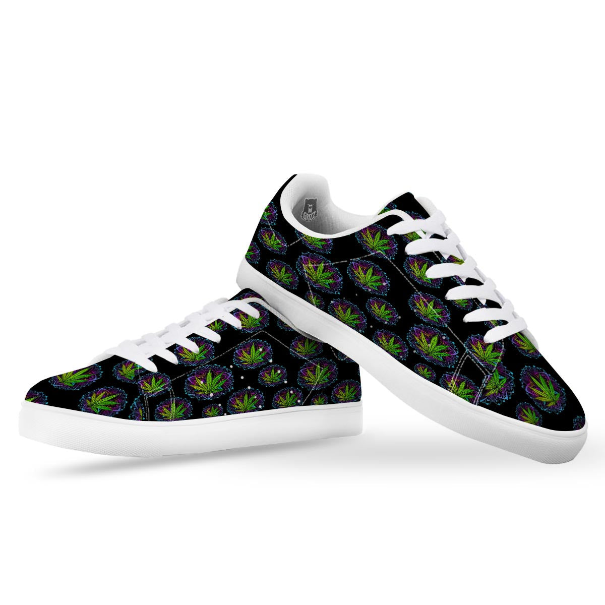 Weed Leaf Trippy Print Pattern White Low Top Sneakers-grizzshop