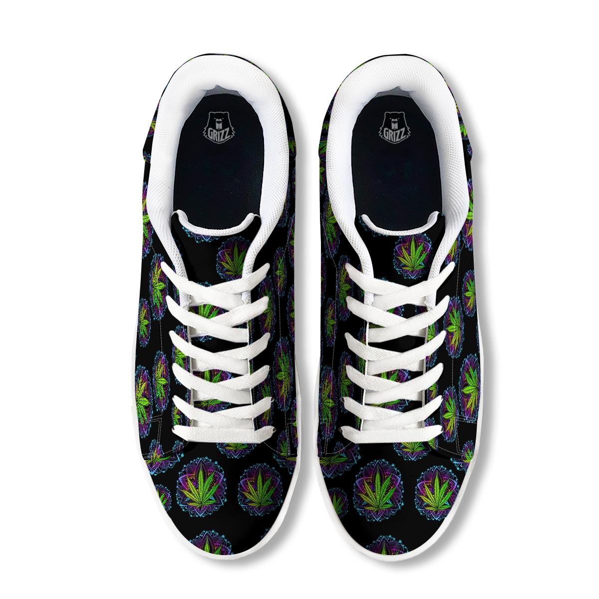 Weed Leaf Trippy Print Pattern White Low Top Sneakers-grizzshop