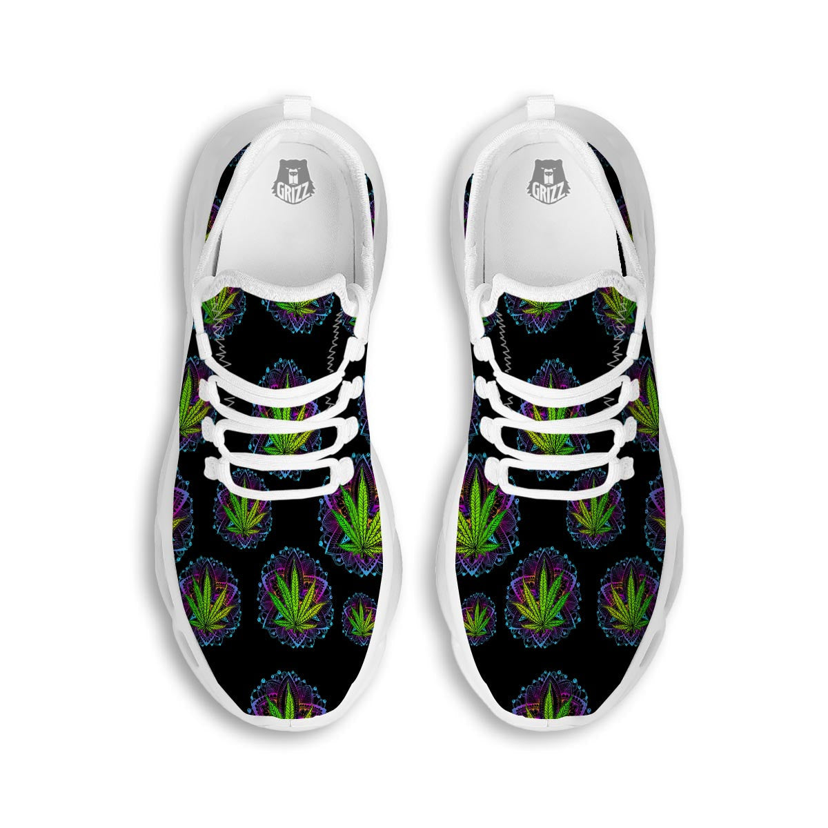 Weed Leaf Trippy Print Pattern White Running Shoes-grizzshop