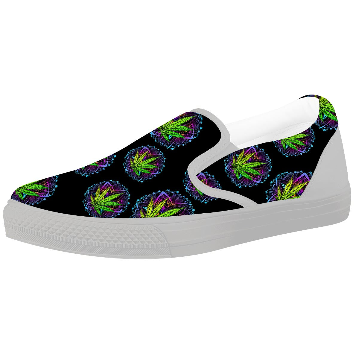 Weed Leaf Trippy Print Pattern White Slip On Shoes-grizzshop