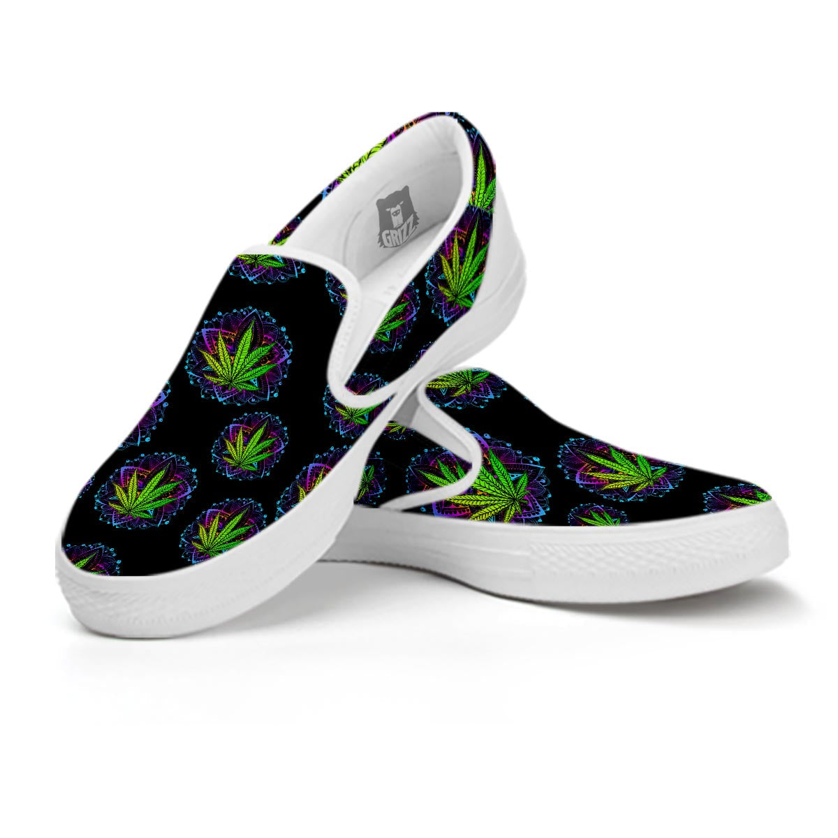 Weed Leaf Trippy Print Pattern White Slip On Shoes-grizzshop
