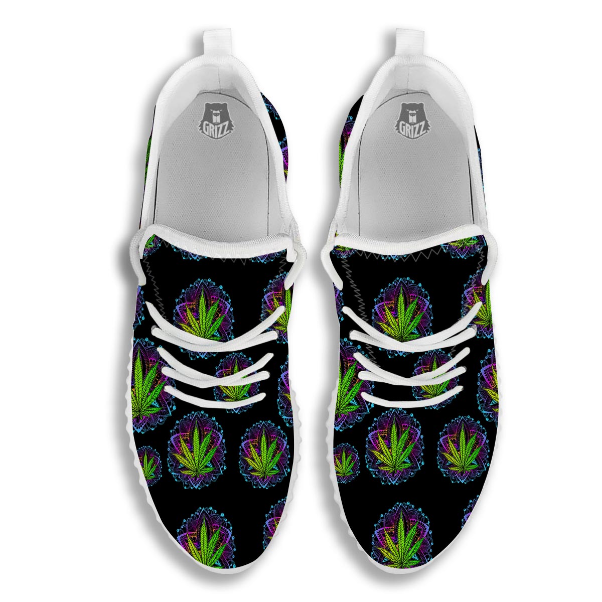 Weed Leaf Trippy Print Pattern White Walking Shoes-grizzshop