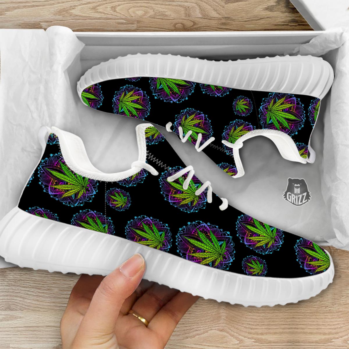 Weed Leaf Trippy Print Pattern White Walking Shoes-grizzshop