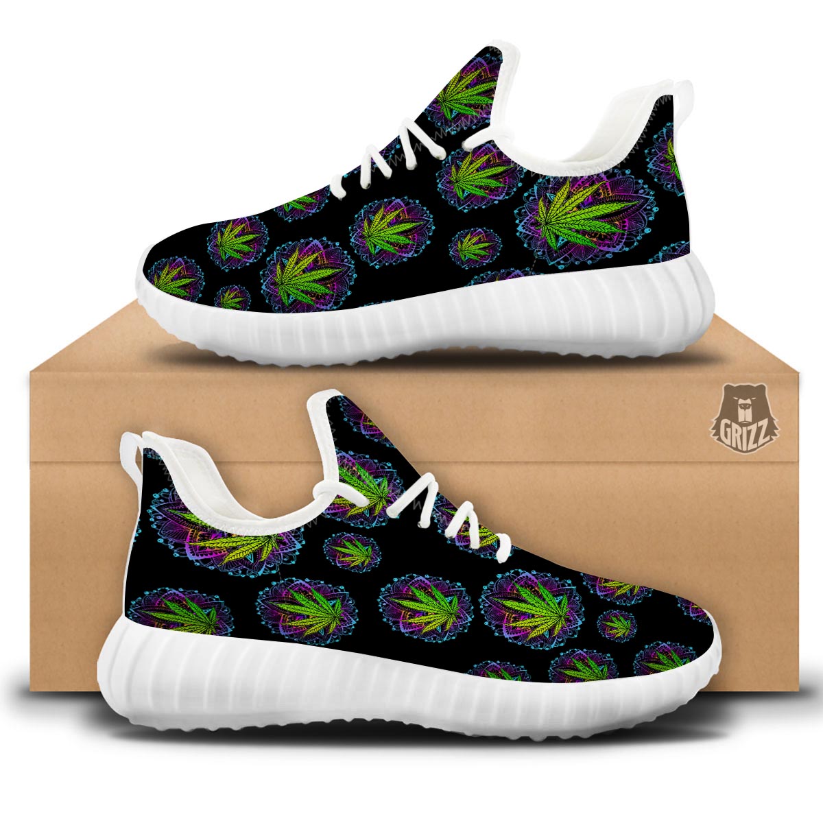 Weed Leaf Trippy Print Pattern White Walking Shoes-grizzshop