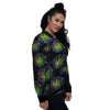 Weed Leaf Trippy Print Pattern Women's Bomber Jacket-grizzshop