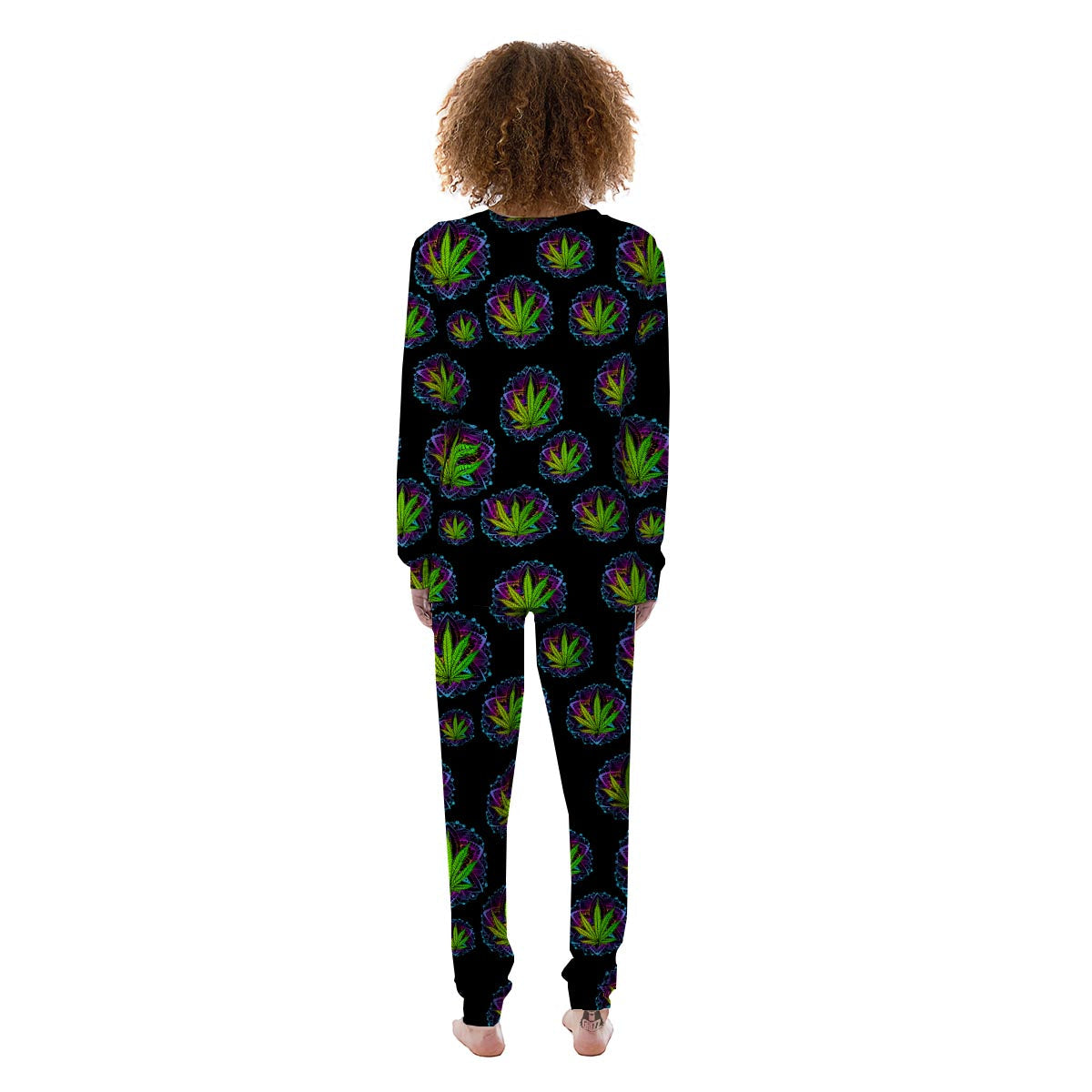 Weed Leaf Trippy Print Pattern Women's Pajamas-grizzshop