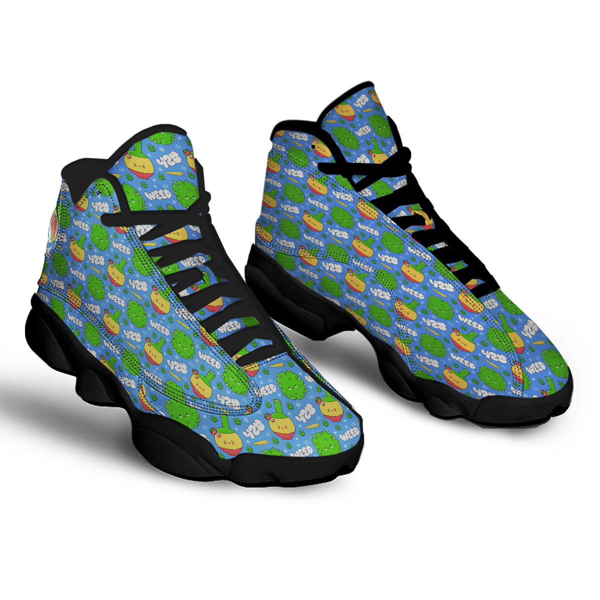 Weed Marijuana Cartoon Print Pattern Black Basketball Shoes-grizzshop