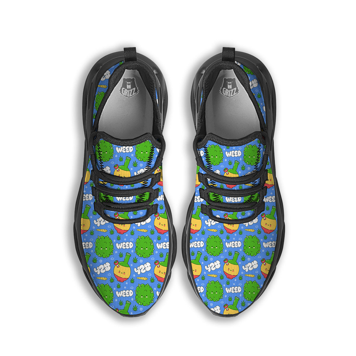 Weed Marijuana Cartoon Print Pattern Black Running Shoes-grizzshop