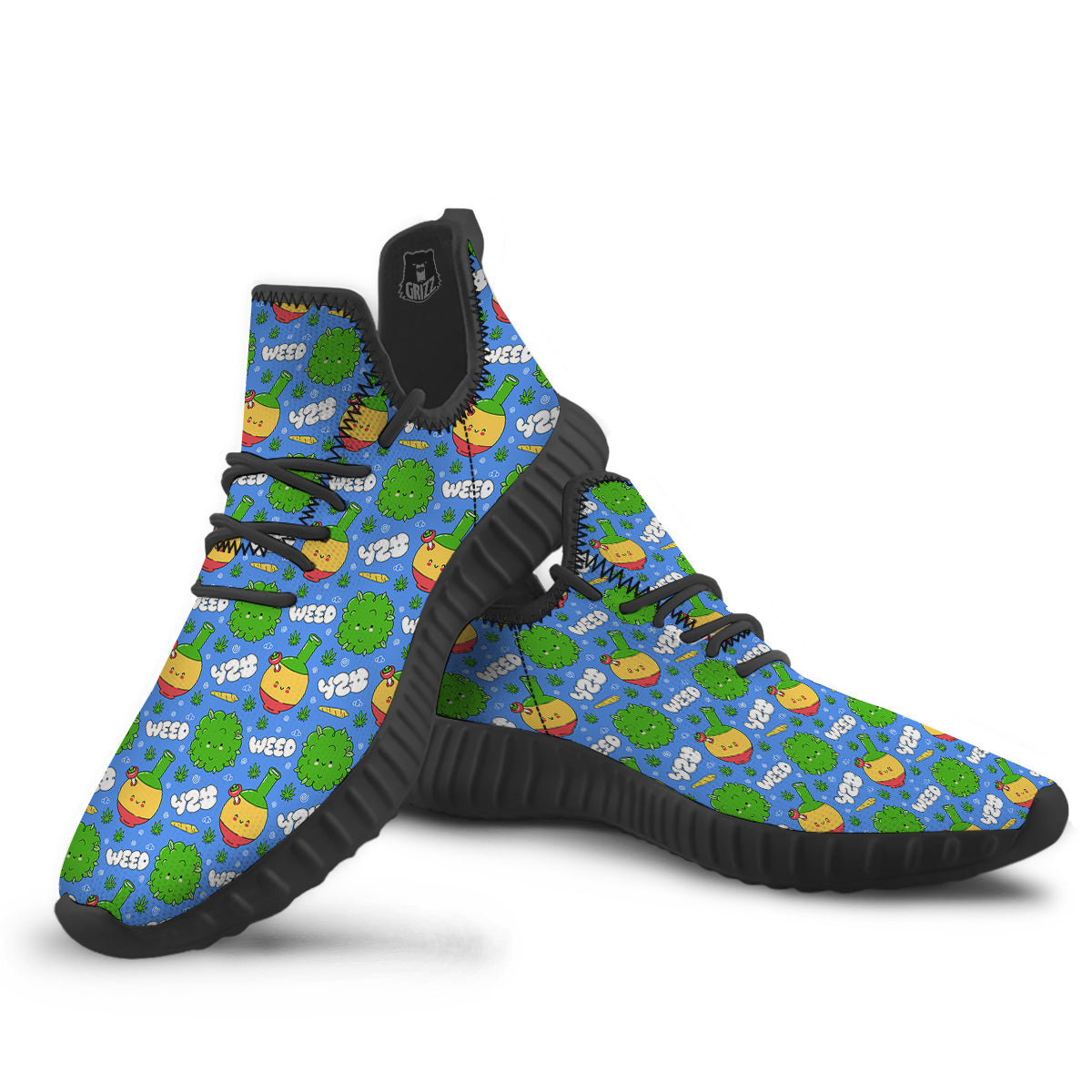 Weed Marijuana Cartoon Print Pattern Black Walking Shoes-grizzshop