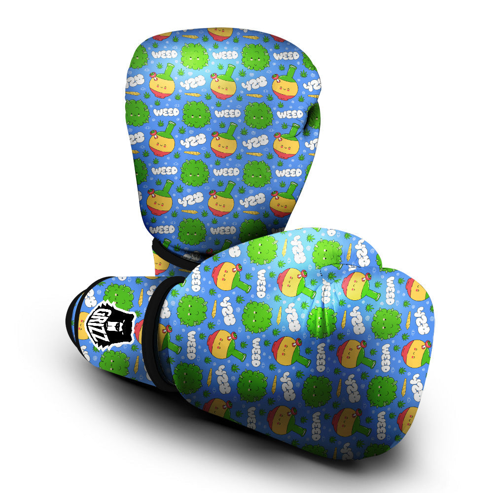 Weed Marijuana Cartoon Print Pattern Boxing Gloves-grizzshop
