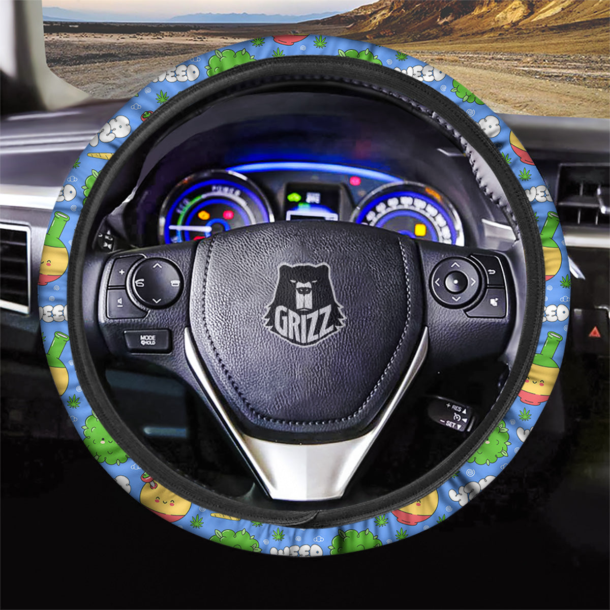 Weed Marijuana Cartoon Print Pattern Car Steering Wheel Cover-grizzshop