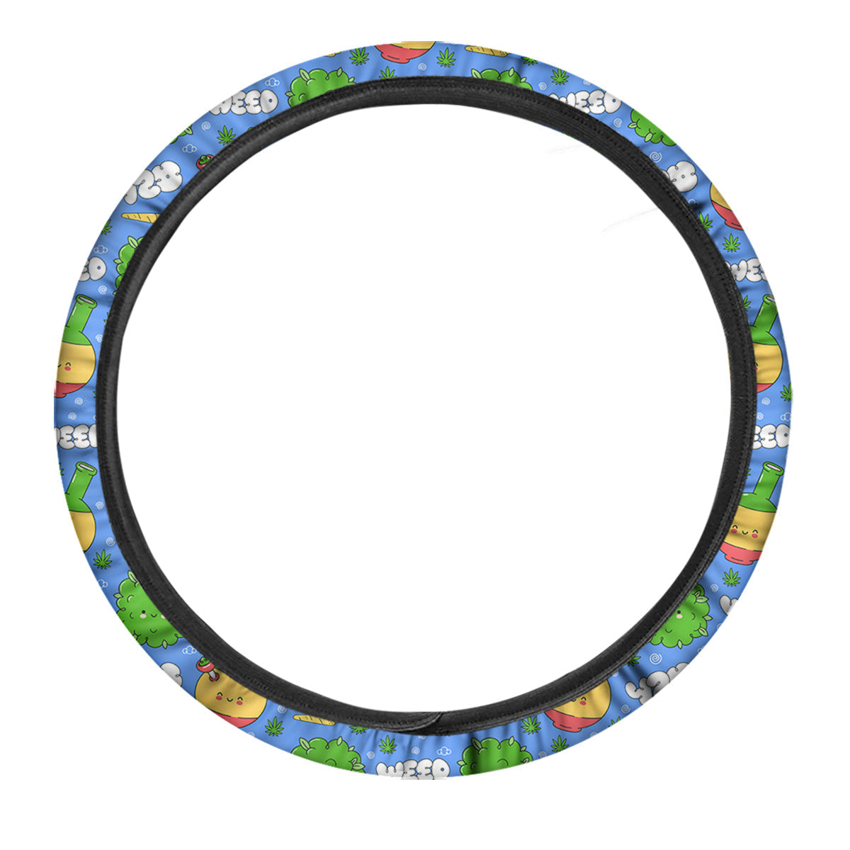 Weed Marijuana Cartoon Print Pattern Car Steering Wheel Cover-grizzshop