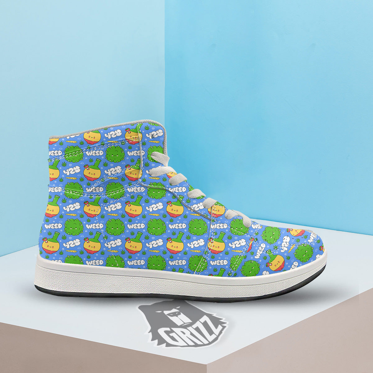 Weed Marijuana Cartoon Print Pattern High Top Sneakers-grizzshop