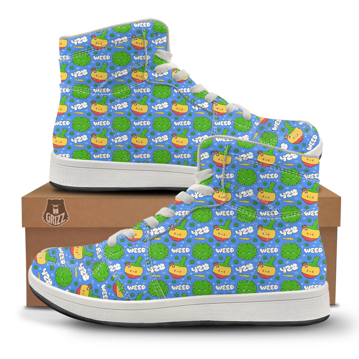 Weed Marijuana Cartoon Print Pattern High Top Sneakers-grizzshop