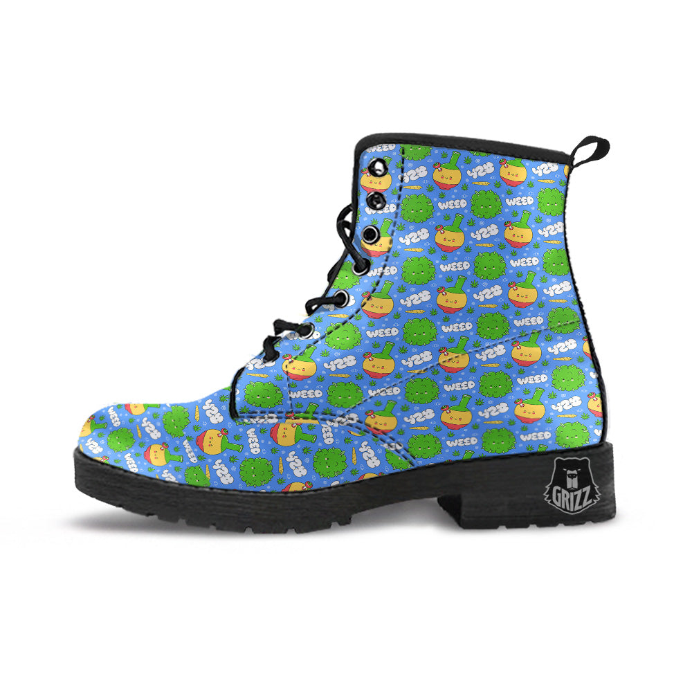 Weed Marijuana Cartoon Print Pattern Leather Boots-grizzshop