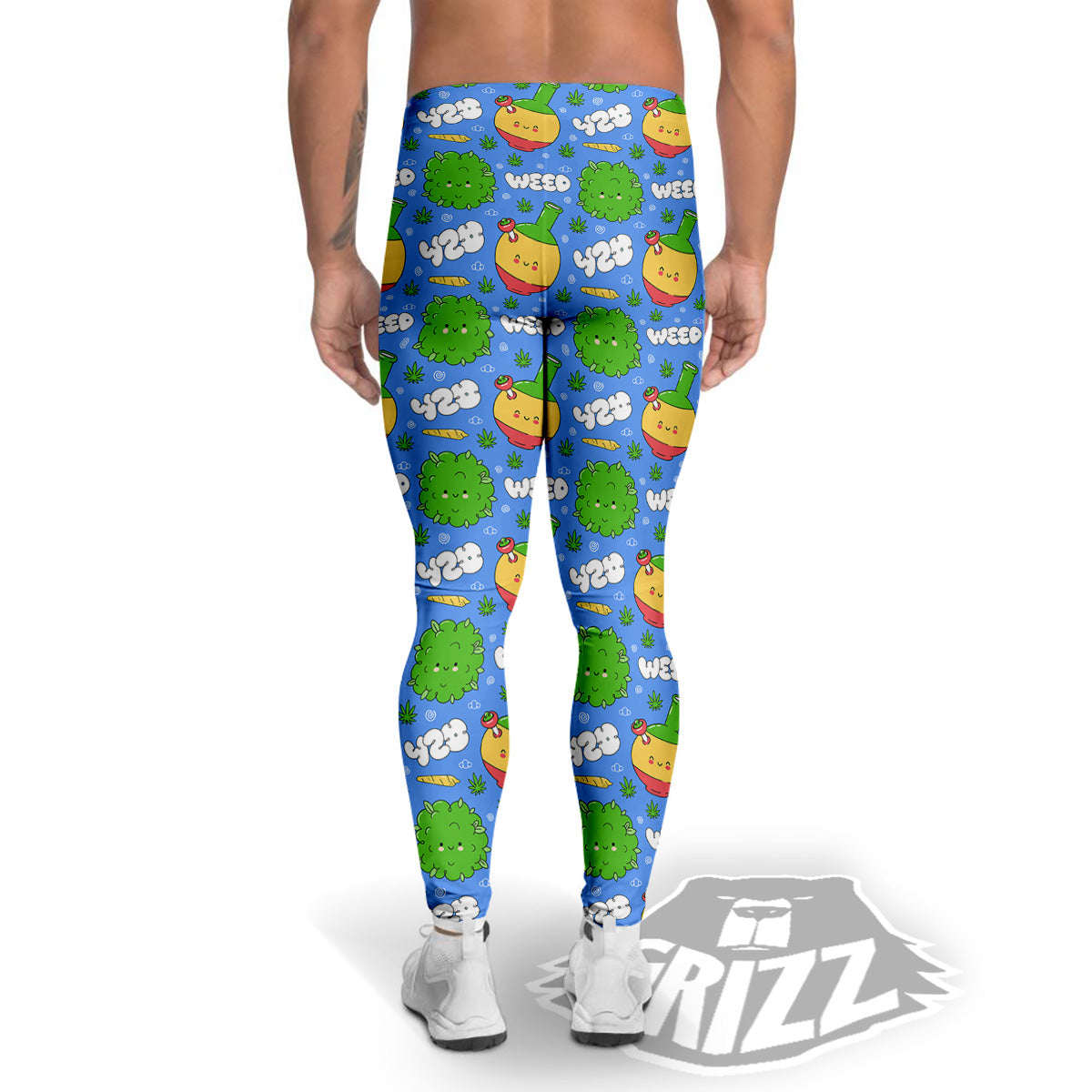 Weed Marijuana Cartoon Print Pattern Men's Leggings-grizzshop