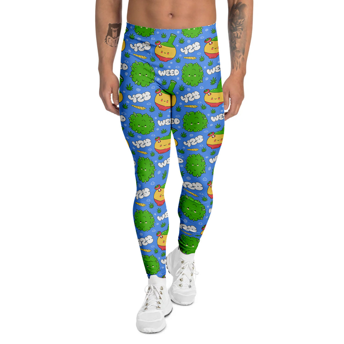 Weed Marijuana Cartoon Print Pattern Men's Leggings-grizzshop