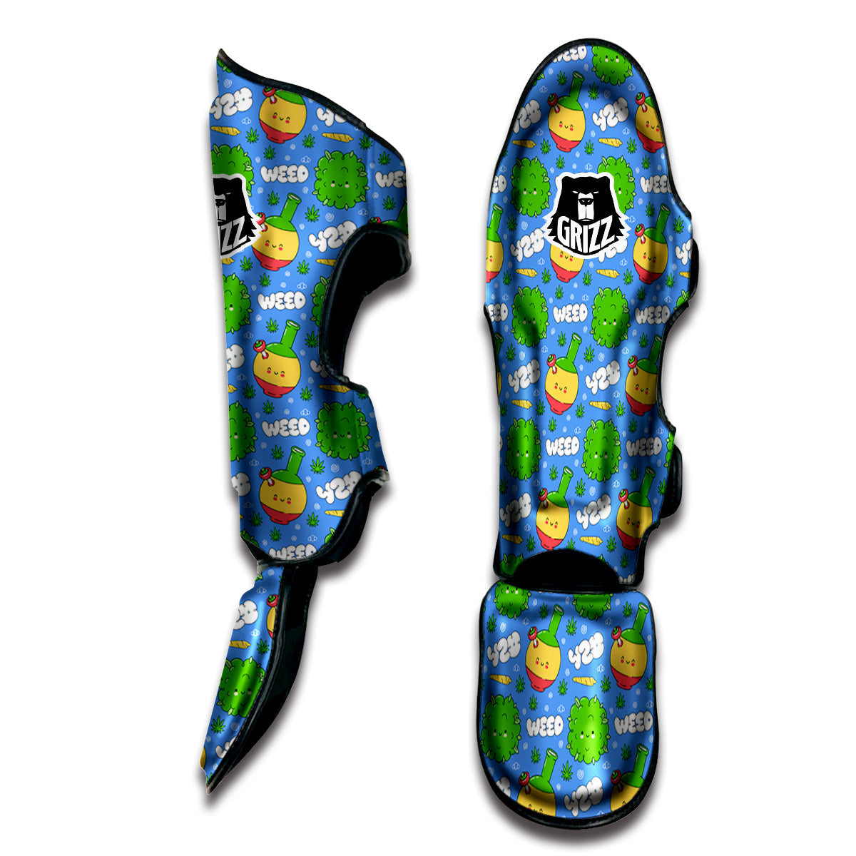 Weed Marijuana Cartoon Print Pattern Muay Thai Shin Guards-grizzshop