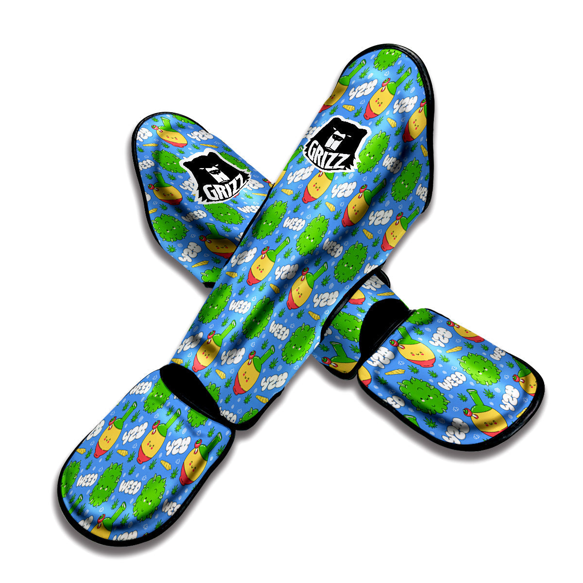 Weed Marijuana Cartoon Print Pattern Muay Thai Shin Guards-grizzshop