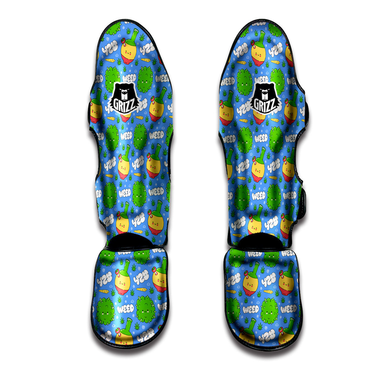 Weed Marijuana Cartoon Print Pattern Muay Thai Shin Guards-grizzshop