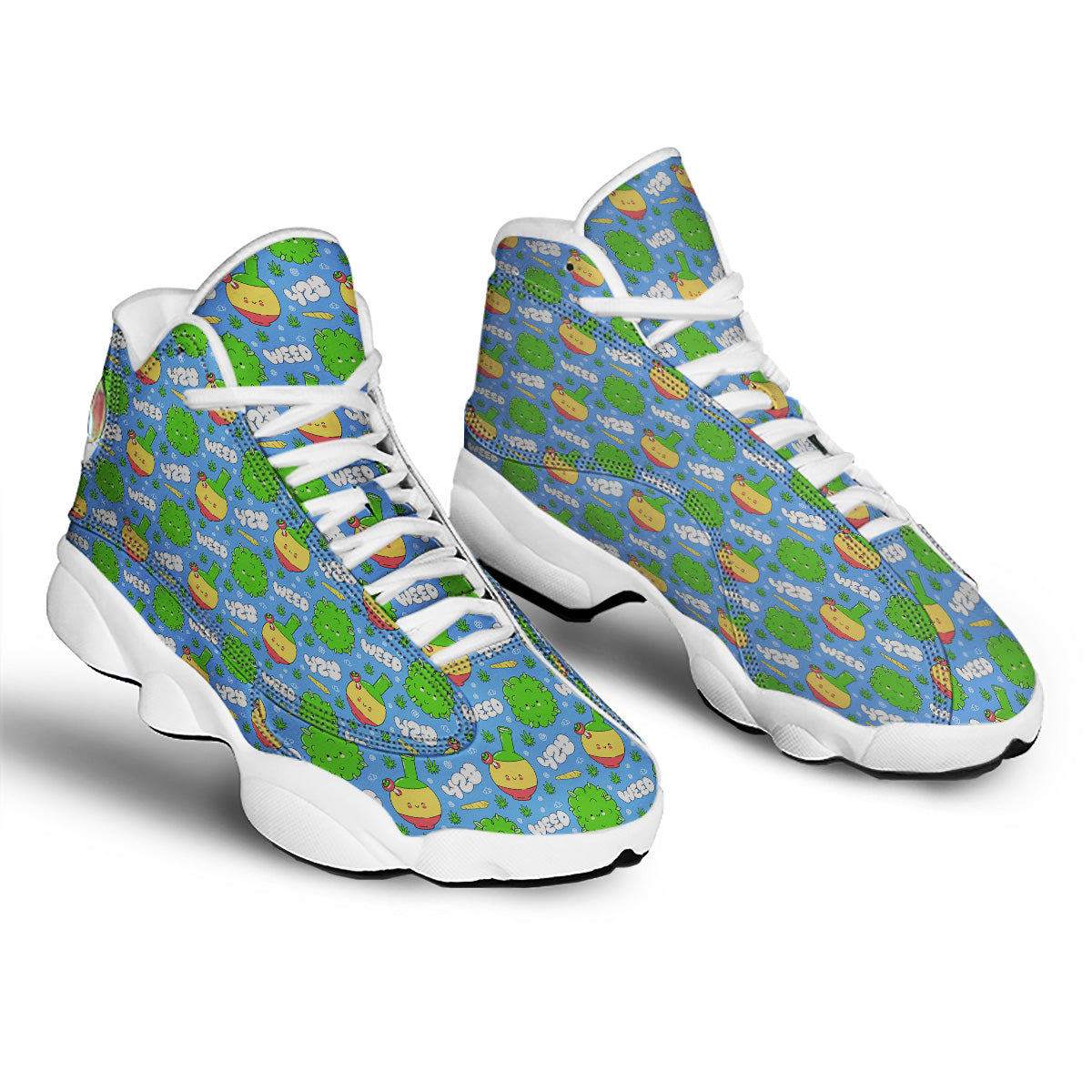 Weed Marijuana Cartoon Print Pattern White Basketball Shoes-grizzshop