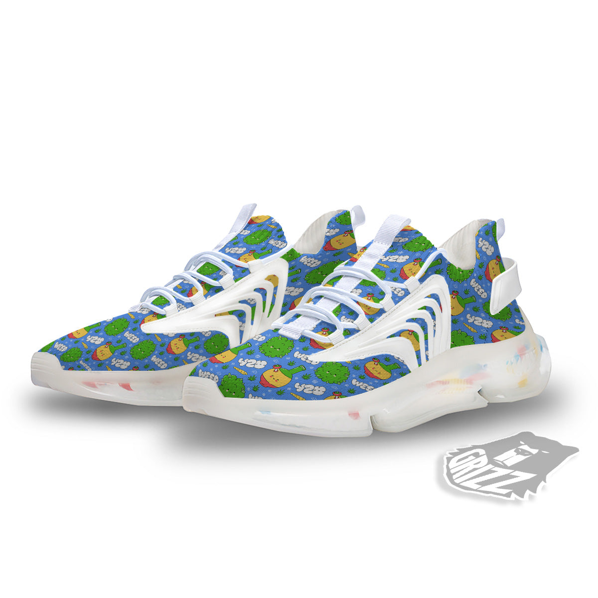 Weed Marijuana Cartoon Print Pattern White Gym Shoes-grizzshop