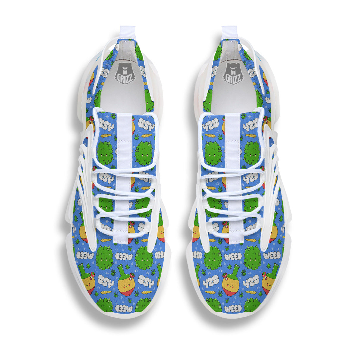 Weed Marijuana Cartoon Print Pattern White Gym Shoes-grizzshop