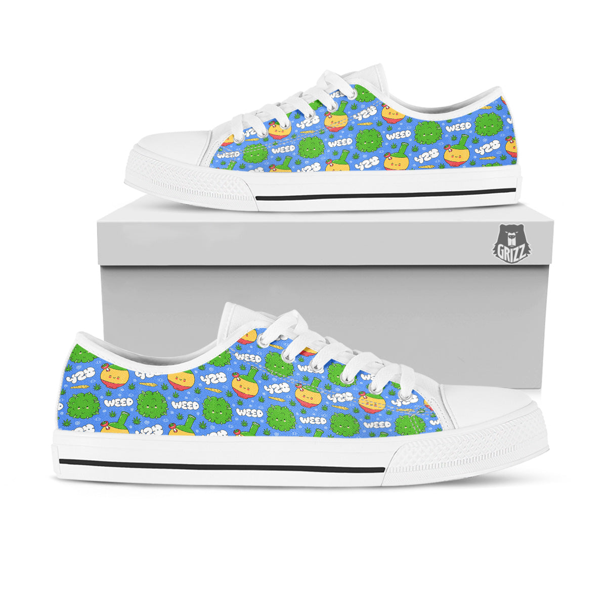 Weed Marijuana Cartoon Print Pattern White Low Top Shoes-grizzshop