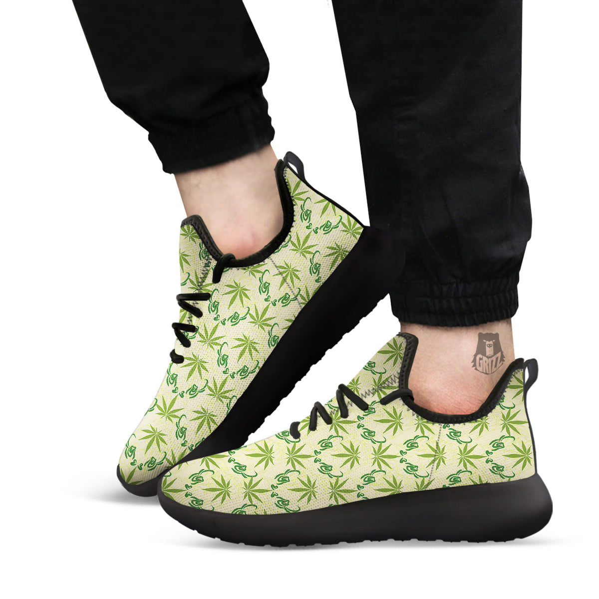 Weed Zigzag Print Pattern Black Athletic Shoes-grizzshop