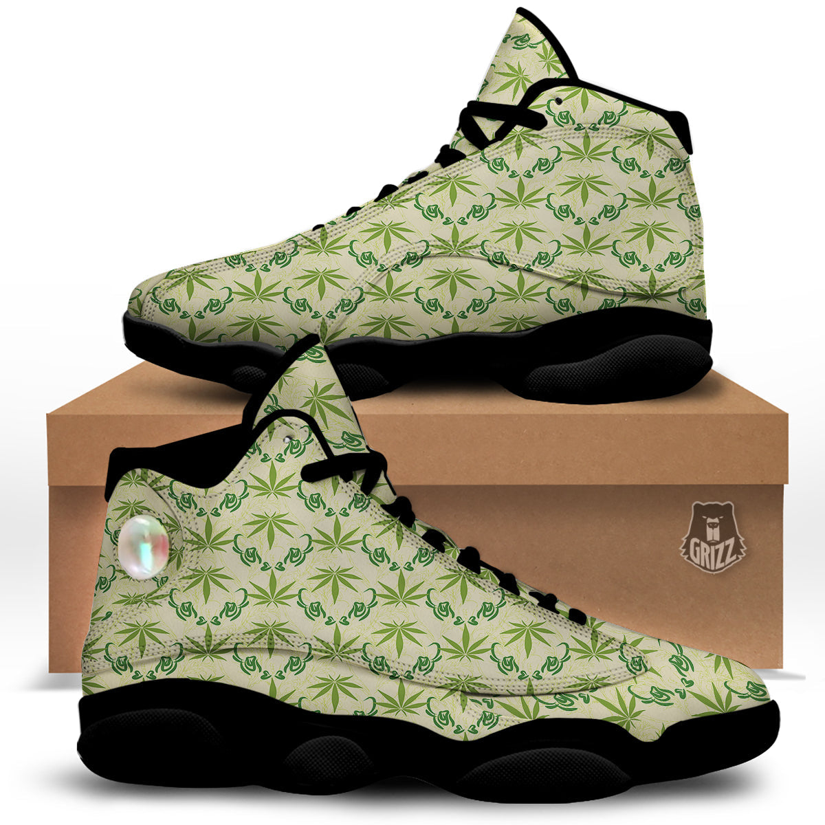 Weed Zigzag Print Pattern Black Basketball Shoes-grizzshop