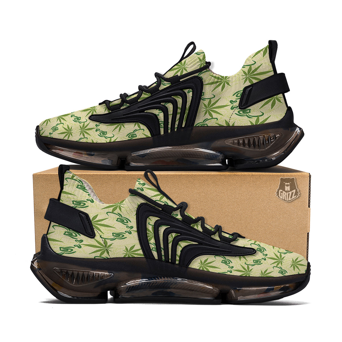 Weed Zigzag Print Pattern Black Gym Shoes-grizzshop