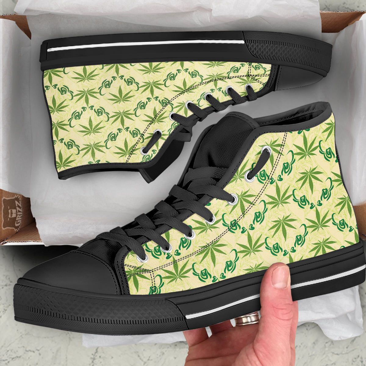 Weed Zigzag Print Pattern Black High Top Shoes-grizzshop