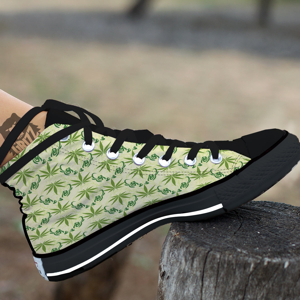 Weed Zigzag Print Pattern Black High Top Shoes-grizzshop