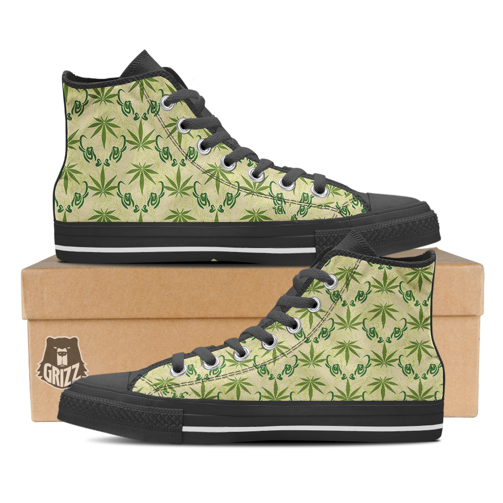 Weed Zigzag Print Pattern Black High Top Shoes-grizzshop