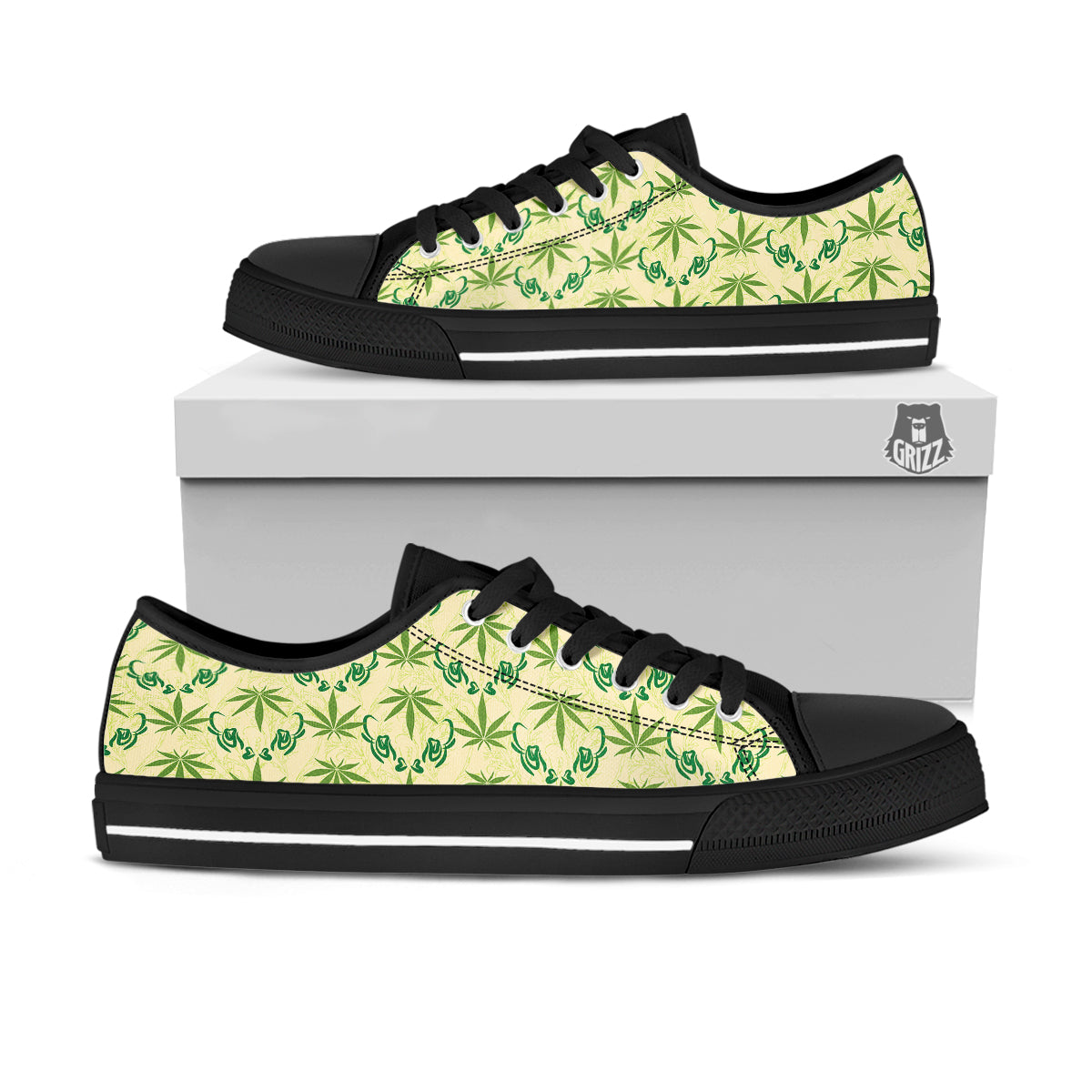 Weed Zigzag Print Pattern Black Low Top Shoes-grizzshop